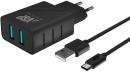 Сетевое зарядное устройство BoraSCO 37264 2 USB 2.4A + кабель USB-C Черный